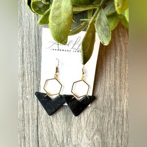 #109 Handmade Black and Gold Geometric Earrings